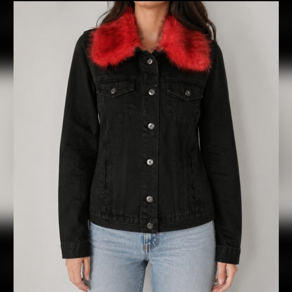 Ci Sono distressed black button up denim jacket M
